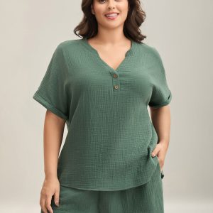 Cotton Textured Button Pajama Set