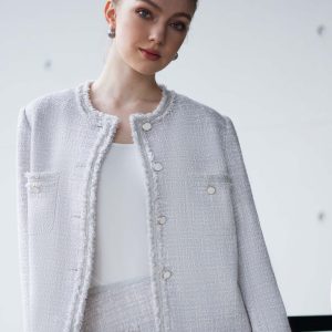 CREW NECK DOUBLE POCKETS TWEED JACKET