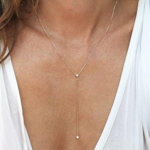 Delicate Princess-Cut Diamond Lariat Necklace
