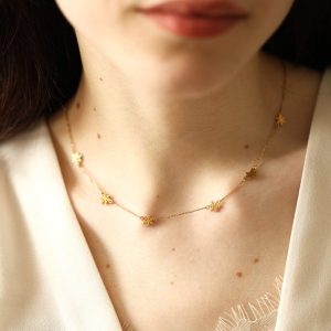 Delicate Snowflake Gold Station Necklace