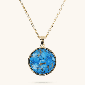 Diamond Rolo Chain Necklace with Round Pendant in Magnesite Natural Stone