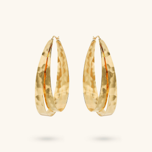 Double Hammered Oval Hoop Earrings