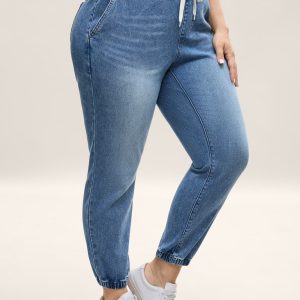 Drawstring Waist Jogger Boyfriend Jeans
