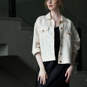 DROPPED SHOULDER LINEN OVERSIZED JACKET