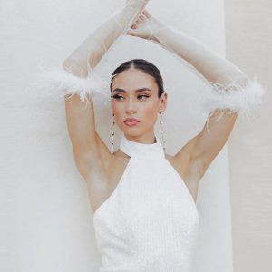 Elegant and Simple Feather Elbow Long Gloves, VM23