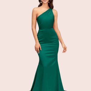Elegant One Shoulder Mermaid Soft Satin Bridesmaid Dresses Online