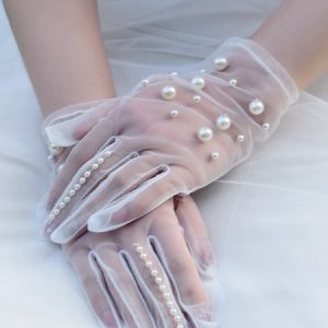 Elegant Pearl Simple Short Bridal Gloves, VM05