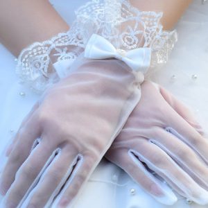 Elegant Versatile Lace Bow Short Bridal Gloves, VM07