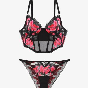 Embroidered Corset Bra and Panty 2 Sets