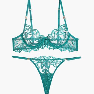 Embroidered Lace Bra and Thong 2 Sets