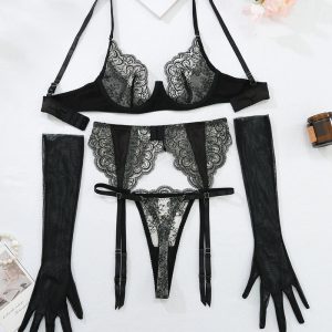 Embroidery Lace Garter Belt Lingerie Set