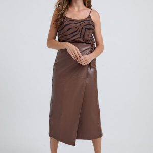 Emily Wrap Midi Skirt In Brown