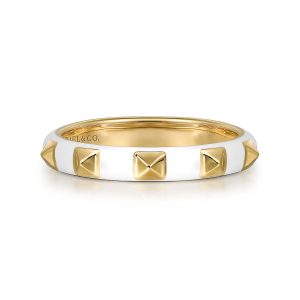 Enamel - 14K Yellow Gold Pyramid Stackable with White Enamel