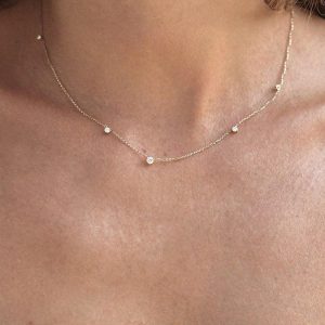 Eye-Catching Diamond Station Necklace with Gold Chain