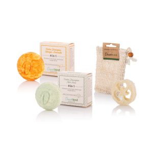 Festes Shampoo AloeVera und Mango im Set mit Sisalsäckchen und Luffahscheibe