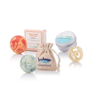 Festes Shampoo Blutorange und Ozeankind im Set mit Reisedose und Luffascheibe