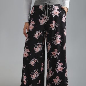 Floral Contrast Waist Lounge Bottoms
