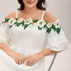 Floral Lace Off-Shoulder Adjustable Midi Dress