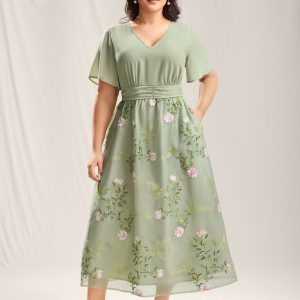 Floral Print Spliced Pockets Maxi Dress