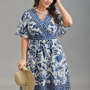 Floral Print Wrap-Neck Pocket Midi Dress
