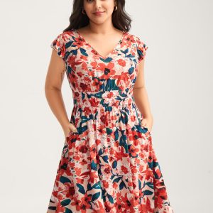 Floral Three-Layered Stretchy Waist Midi Dress