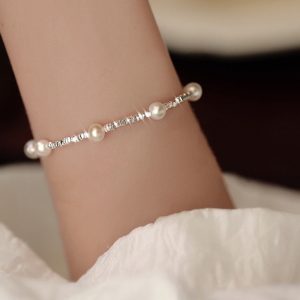 Full Star Crushed Silver Bracelet S925 Pure Silver Miniature Design Light Luxury Premium Sense Natural Freshwater Pearl