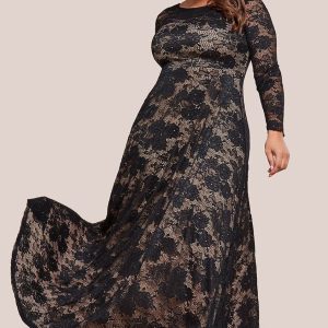 Plus Scalloped Lace A-Line Maxi Dress - Black