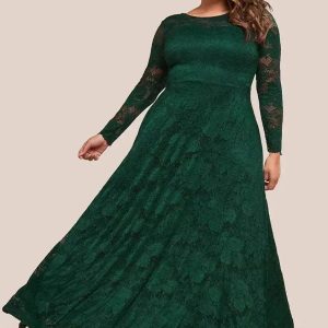Plus Scalloped Lace A-Line Maxi Dress - Emerald Green
