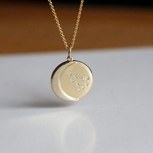 Gold Constellation Necklace, Diamond Disc Necklace