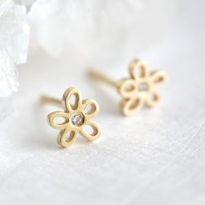 Gold Earrings, Flower Earrings