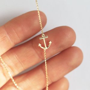 Gold Sideways Anchor Necklace