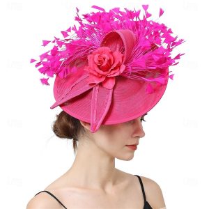 Headpiece Feathers Sinamay Wedding Evening Party Elegant Wedding With Feather Flower Headpiece Headwear 2025 - $36.99