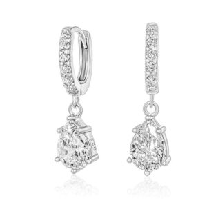 Huggie Snowdrop Earrings/18K White Gold Vermeil & Premium Cubic Zirconia