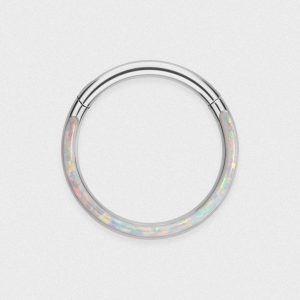 Inlaid Fire & Snow Synth Opal Titanium Septum Clicker