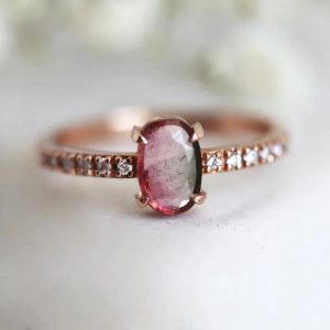 Jolene Watermelon Tourmaline Ring With Diamonds - Ready to Ship