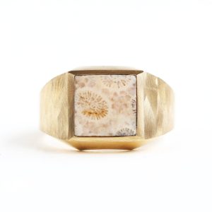 Keanu signet ring with fossilized coral - Ready to Ship