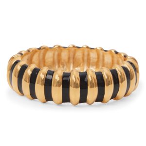 Kjl Gold-Plated Ribbed Bangle With Black Enamel Inlay