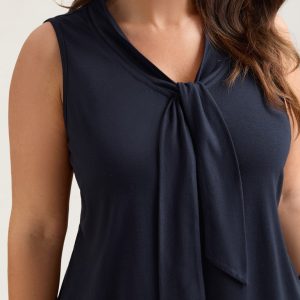 Knotted Neckline Fitted Sleeveless Blouse