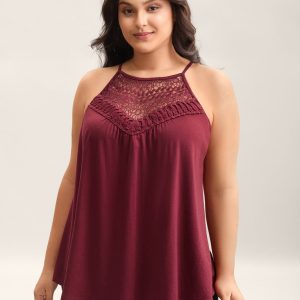 Lace Cut-Out Pleated Tank Top