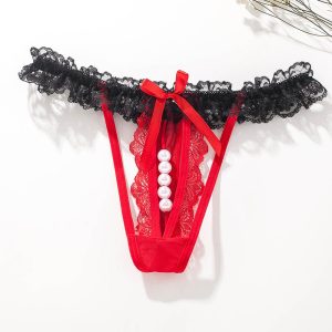 Lace Low-Rise Pearl Thong Panties