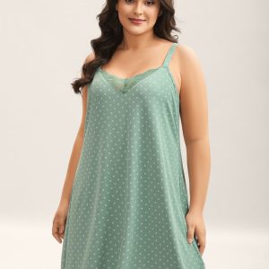 Lace Neck Polka Dots Textured Loungewear
