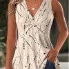 Light Coffee Polka Dot Sleeveless V Neck Tank Top