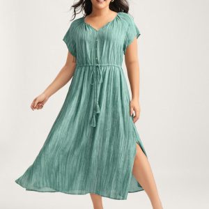 Linen Rayon Blend Tassels Textured Maxi Dress