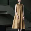 LINEN SLEEVELESS MANDARIN COLLAR PULLOVER DRESS