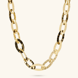 Long Hammered Flat Oval Chain Necklace