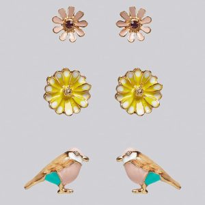 Louche Mae 3 Pack Bird And Flower Stud Earring
