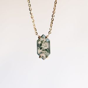 Lucia Hexagon Moss Agate Necklace