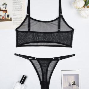 Mesh See-Through Camisole Bra Set