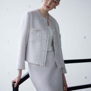 MID WAIST TWEED SKIRT W/ FRONT POCKETS