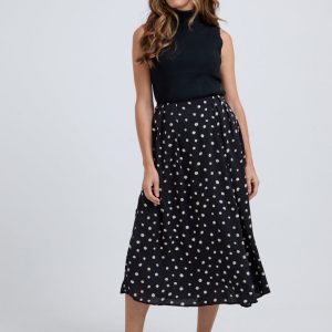 Mila Side Slit Daisy Print Midi Skirt In Black
